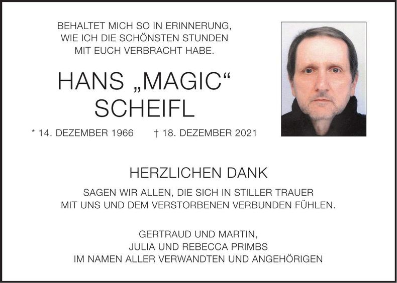 Traueranzeige Hans Scheifl