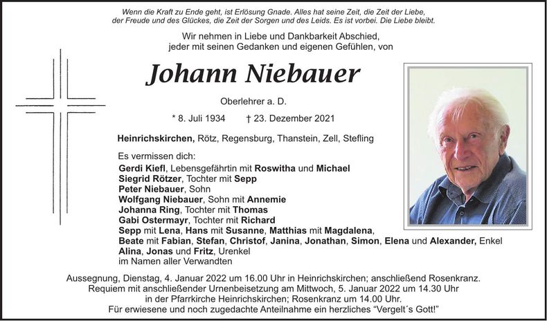 Traueranzeige Heinrich Niebauer