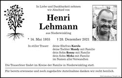 Traueranzeige Wolfram Lehmann