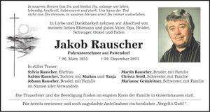 Traueranzeige Jakob Rauscher