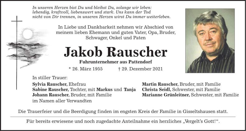 Traueranzeige Jakob Rauscher