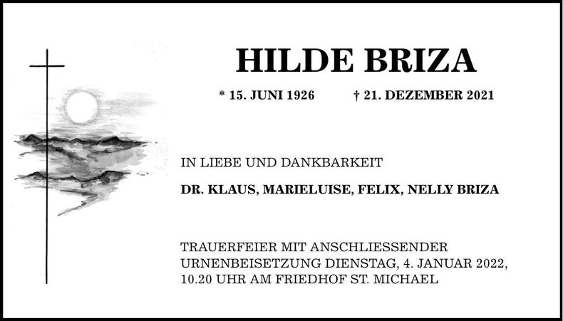 Traueranzeige Hilde Briza