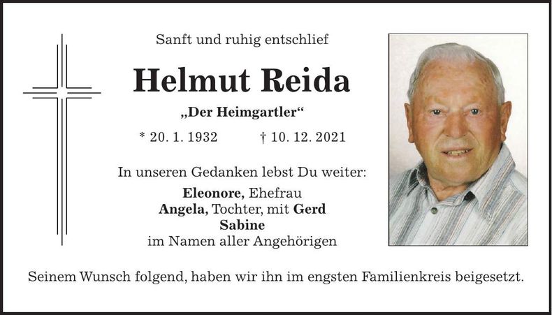 Traueranzeige Helmut Reida