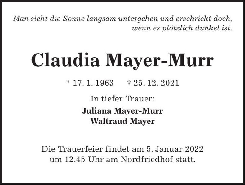 Traueranzeige Abendzeitung Mayer-Murr