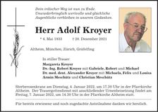 Traueranzeige Adolf Kroyer
