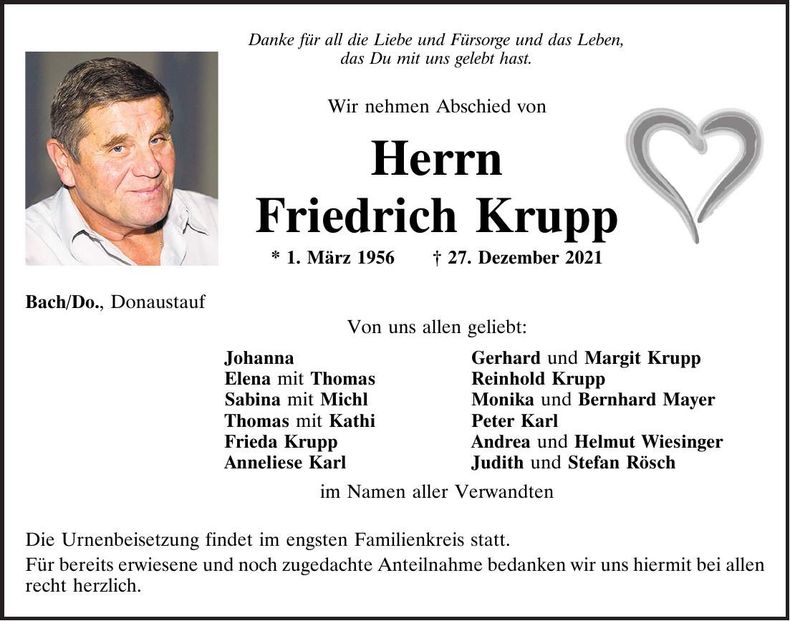 Traueranzeige Friedrich Krupp