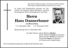Traueranzeige Hans Dannerbauer
