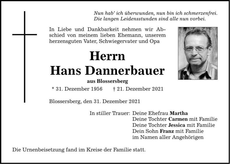 Traueranzeige Hans Dannerbauer