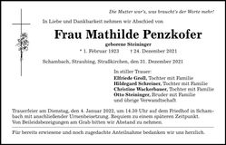 Traueranzeige Mathilde Penzkofer