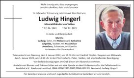 Traueranzeige Ludwig Hingerl