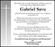 Traueranzeige Gabriel Savu