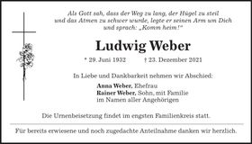 Traueranzeige Ludwig Weber