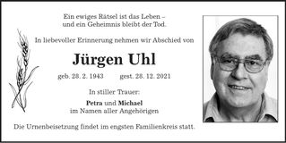 Traueranzeige Jürgen Uhl