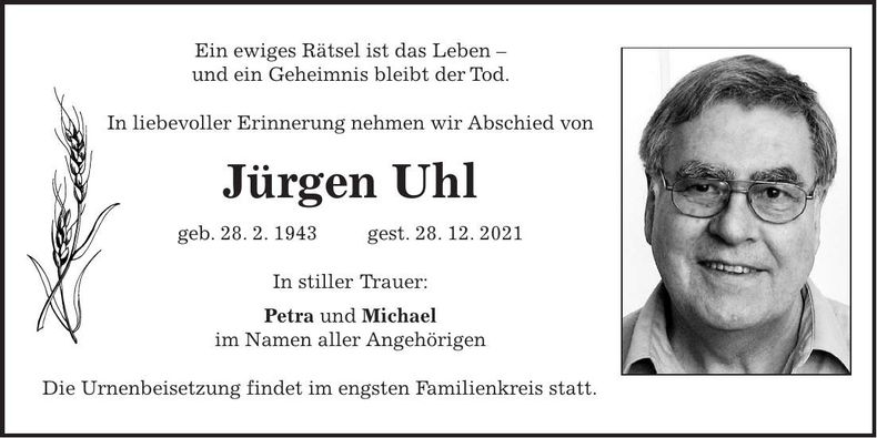 Traueranzeige Jürgen Uhl