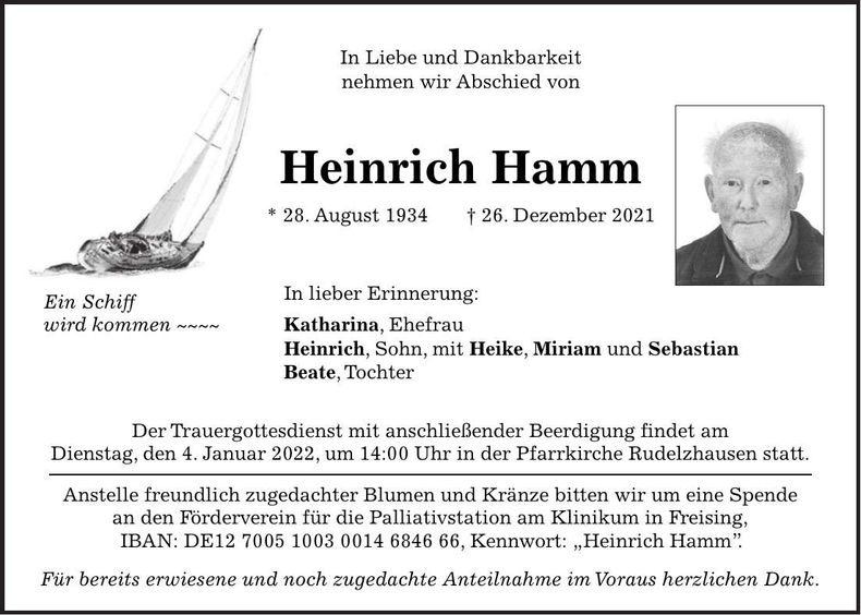 Traueranzeige Heinrich Hamm, sen.