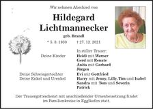 Traueranzeige Hildegard Lichtmannecker