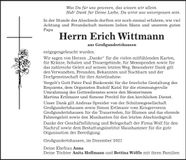 Traueranzeige Erich Wittmann