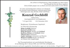 Traueranzeige Konrad Gschlößl
