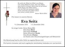 Traueranzeige Eva Seitz