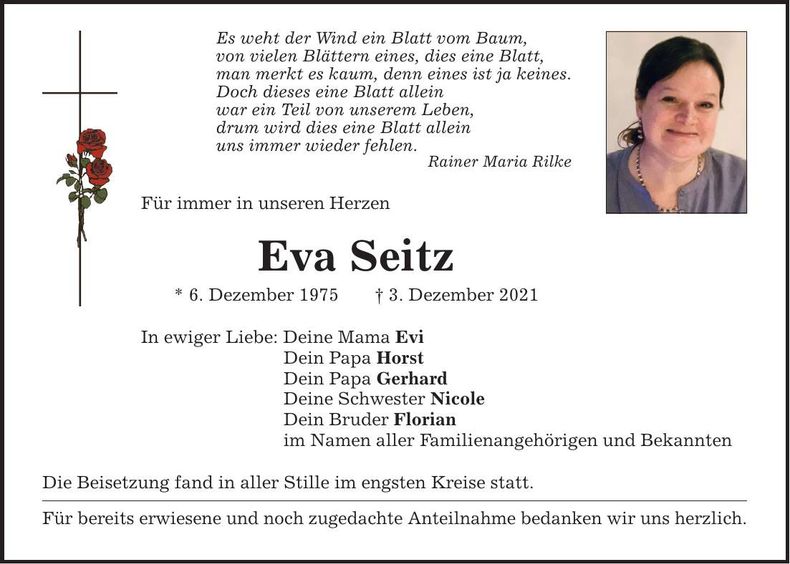 Traueranzeige Eva Seitz