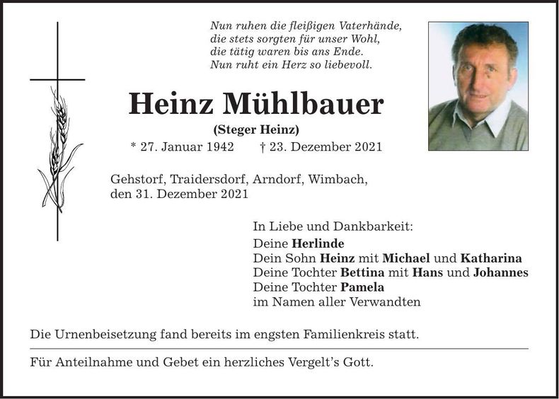 Traueranzeige Heinz Mühlbauer