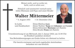 Traueranzeige Walter Mittermeier