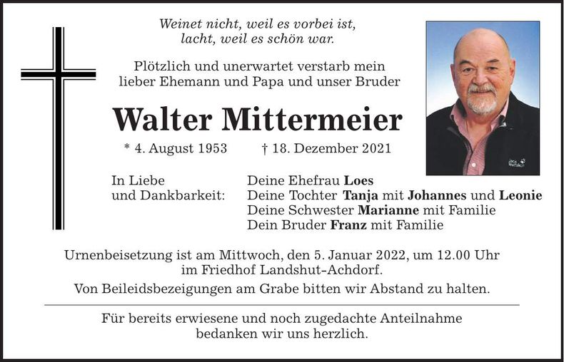 Traueranzeige Walter Mittermeier