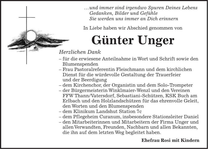 Traueranzeige Günter Unger