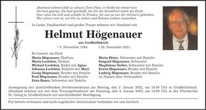 Traueranzeige Helmut Högenauer