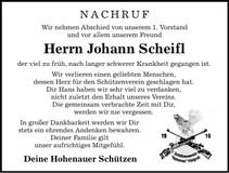 Traueranzeige Johann Scheifl