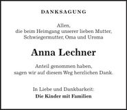 Traueranzeige Anna Lechner