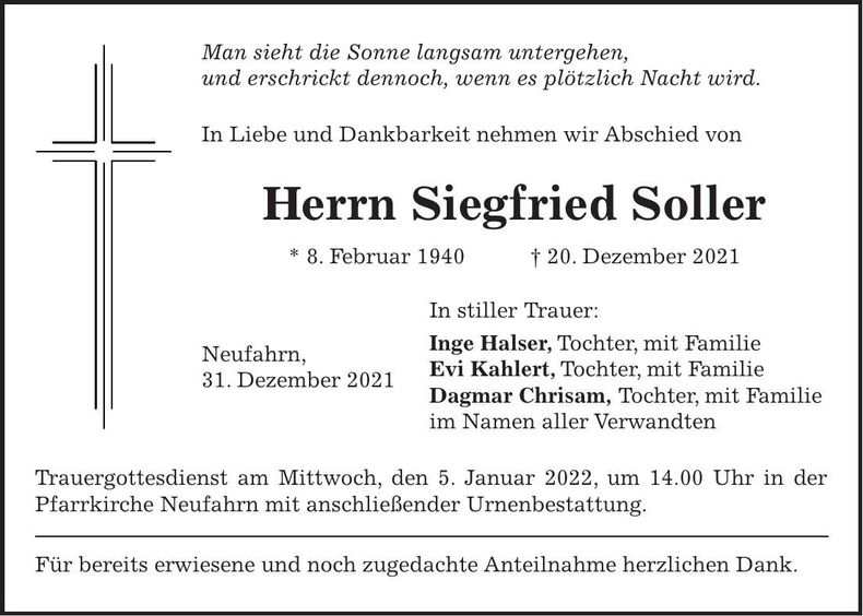 Traueranzeige Siegfried Soller