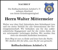 Traueranzeige Walter Mittermeier