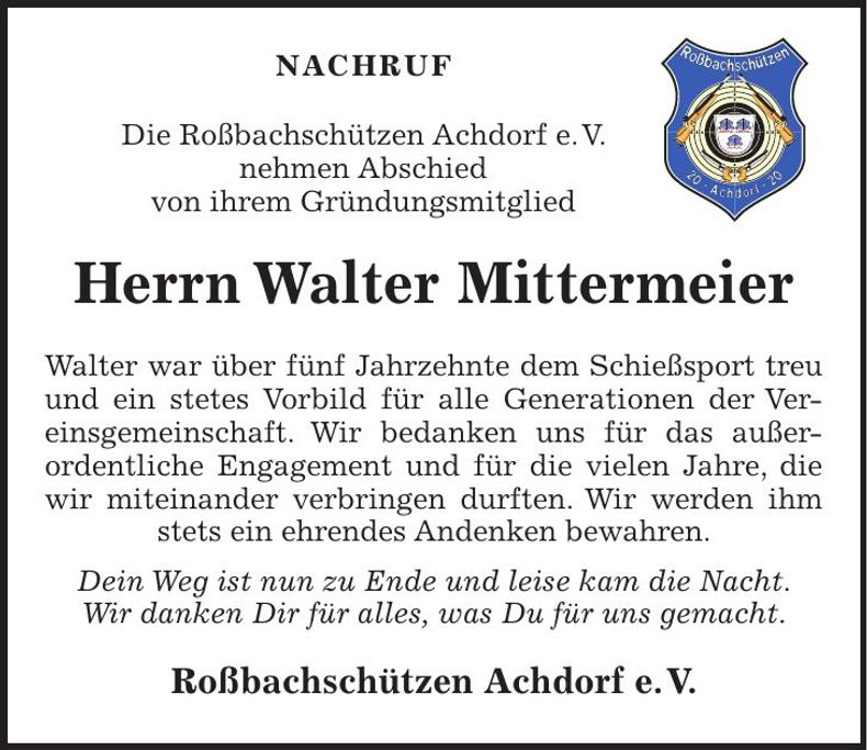 Traueranzeige Walter Mittermeier