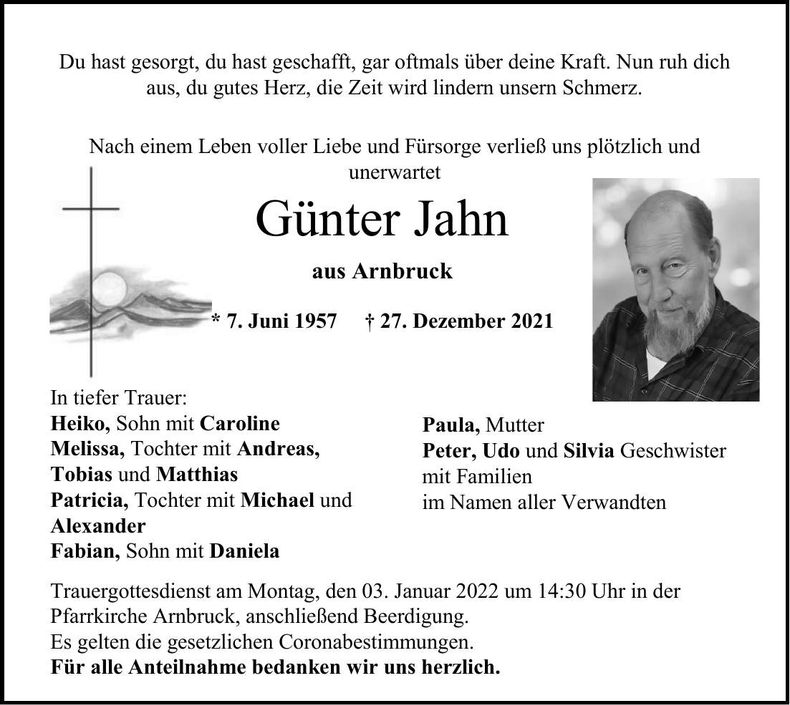 Traueranzeige Günther Jahn