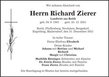 Traueranzeige Richard Zierer