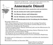 Traueranzeige Annemarie Dünstl