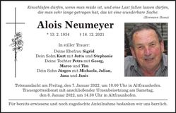 Traueranzeige Alois Neumeyer