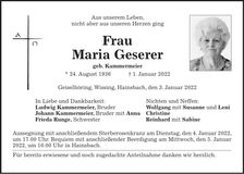 Traueranzeige Maria Geserer