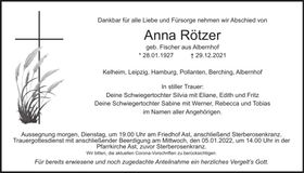 Traueranzeige Anna Rötzer