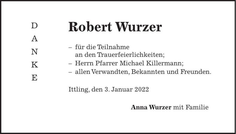 Traueranzeige Robert Wurzer