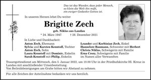 Traueranzeige Brigitte Zech