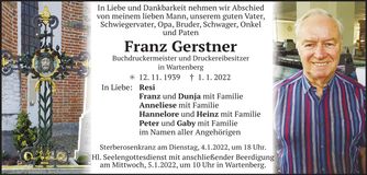 Traueranzeige Franz Gerstner