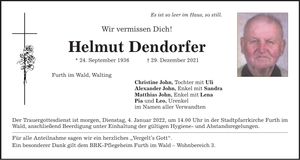 Traueranzeige Helmut Dendorfer