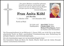 Traueranzeige Anita Köhl