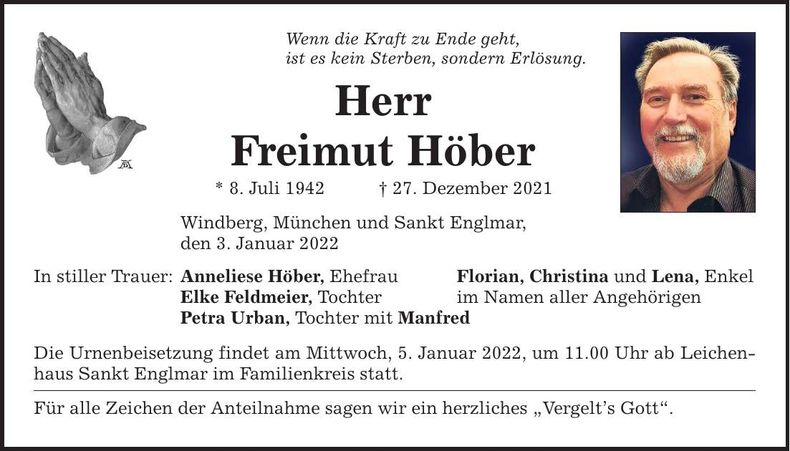 Traueranzeige Freimut Höber
