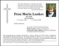 Traueranzeige Maria Lankes