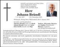 Traueranzeige Johann Bründl