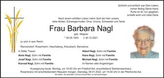 Traueranzeige Barbara Nagl