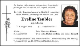 Traueranzeige Eveline Teubler